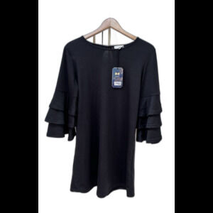 NWT Simply Southern Black Mini Dress Ruffle Bell Sleeves Size Large Stretch